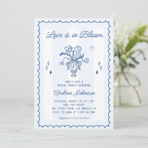 Retroblaue Streifen Love is in Bloom Brautparty Einladung
