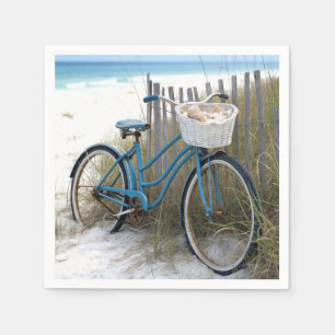 Retroblaues Fahrrad mit Muscheln Serviette