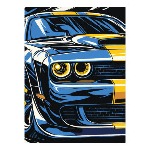 Retroblaues Muscle-Car-Front-Pop-Art-Illustration Fotodruck