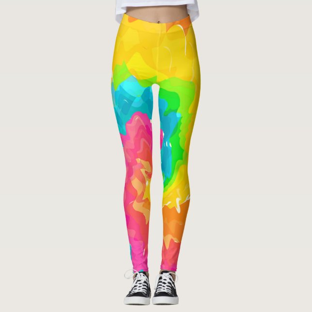 Retroboho-gefärbte Krawatte Leggings (Vorderseite)