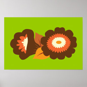 Retrobraune Blumen Poster