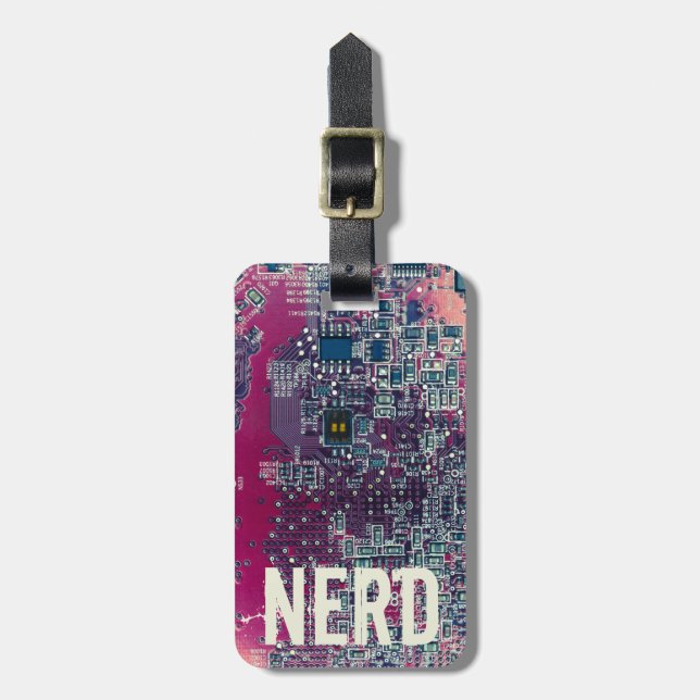 Retrodesign der roten Platine für Nerd Gepäckanhänger (Vorderseite vertikal)