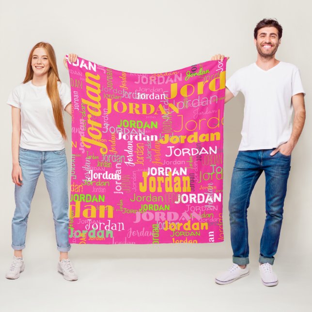 Retrofarben Wiederholungsname Rosa orange grün Fleecedecke (Beispiel)