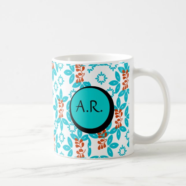 Retrofloral Mit Monogramm Tasse (Rechts)