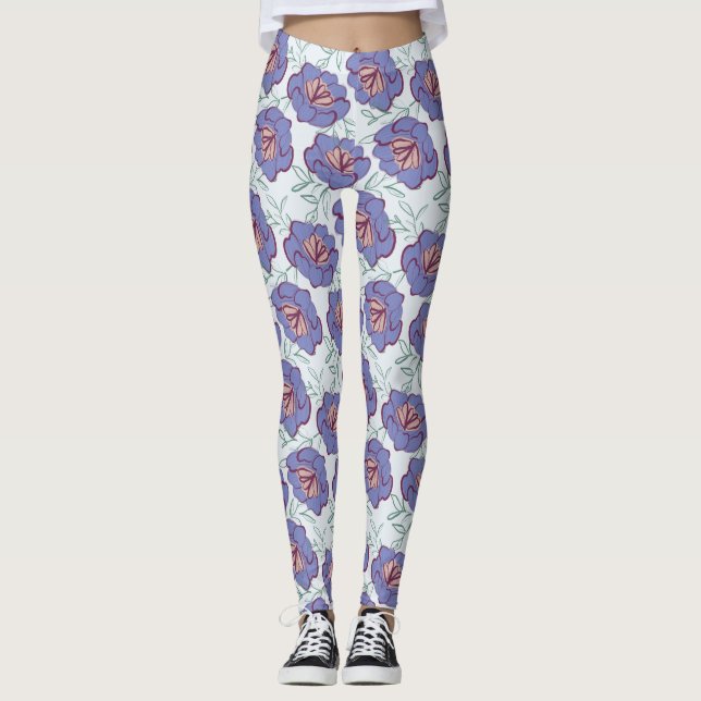 Retrofloral über das gesamte Muster Leggings (Vorderseite)