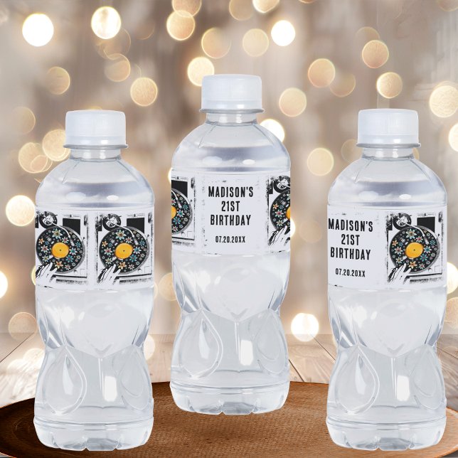 Retrofloral Vinyl Record Custom Wasserflaschenetikett (Von Creator hochgeladen)