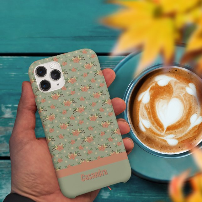 Retroflorale Autumn green pattern custom Case-Mate iPhone Hülle (Retro floral Autumn green pattern custom Case-Mate iPhone Case)