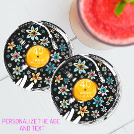 Retroflorale Vinyl Schallplattendesign Geburtstag  Runder Pappuntersetzer