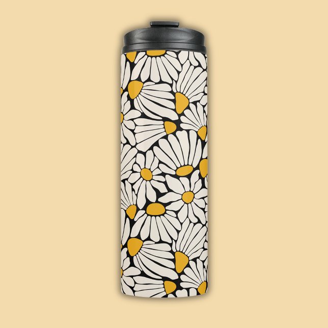 Retrofloraler schwarzer gelber Block Thermosbecher (Retro floral daisy dream thermal tumbler)