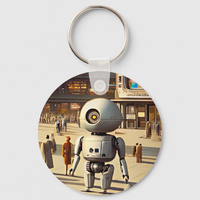 Retrofuturistischer Roboter Schlüsselanhänger (Vorderseite)