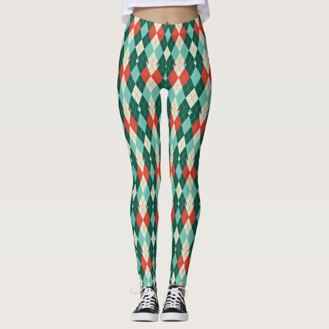 Retrogeometrie der roten und Aquamarinen Weihnacht Leggings (Vorderseite)
