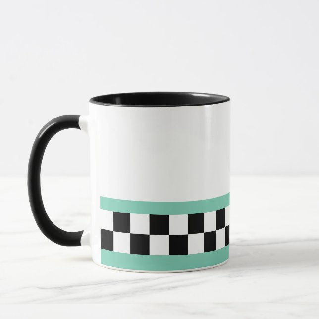 Retrogrün gestreifte Schachbretter Tasse (Links)