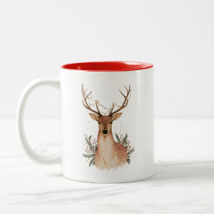 Retrohirsch mit Lichterkette und Wintergrün Zweifarbige Tasse