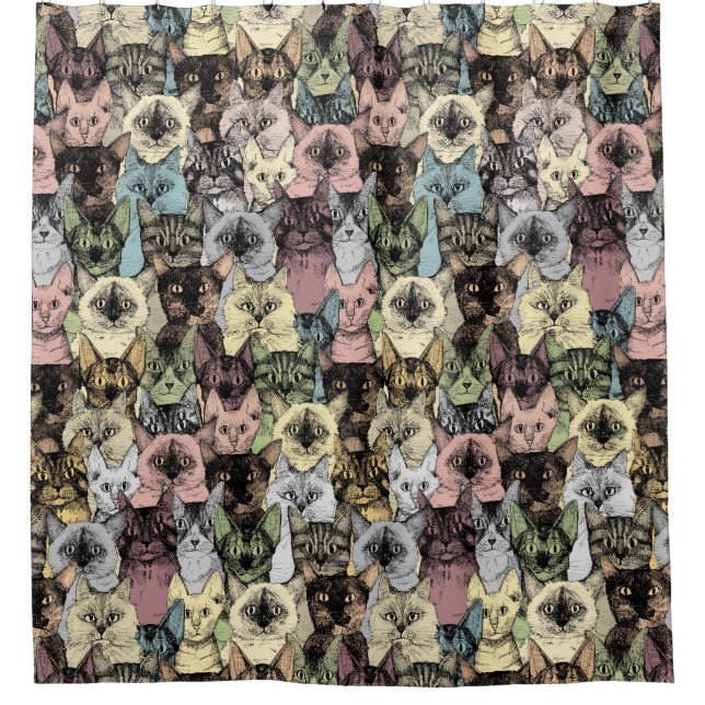 Retrokatzen Duschvorhang (Vorderseite)