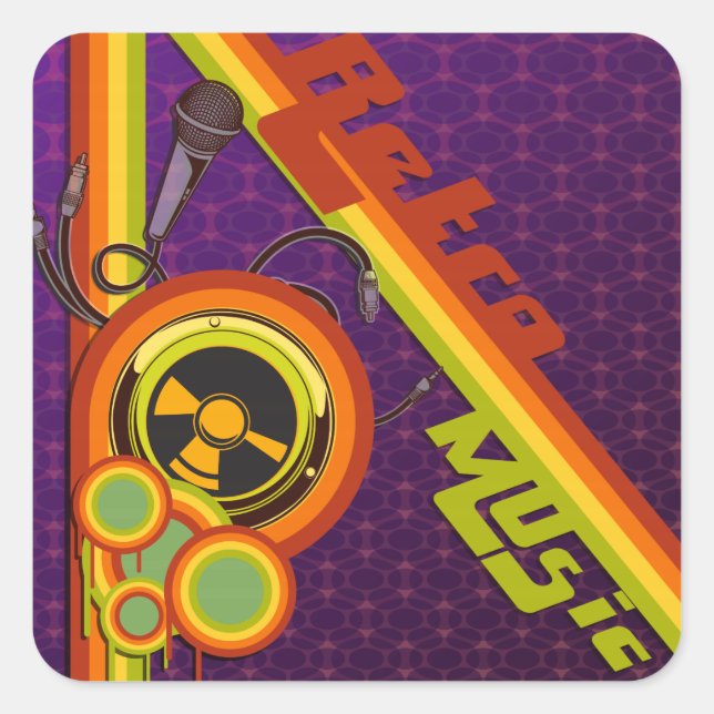 Retromusik Funky Vektor Art Quadratischer Aufkleber (Vorderseite)