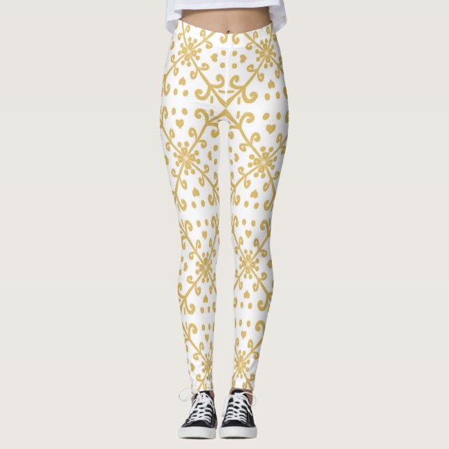 Retromuster aus Gold und Weiß Leggings (Vorderseite)