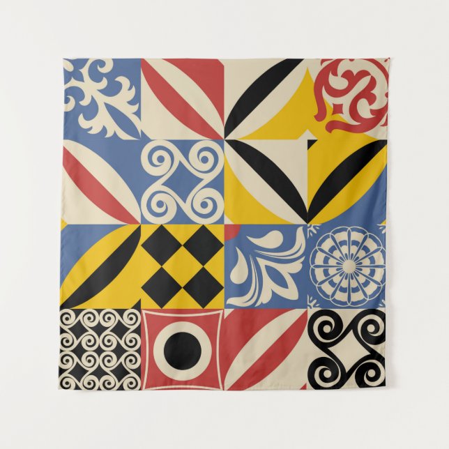 Retromuster aus hellen, einfachen geometrischen Fo Wandteppich (Vorderseite)