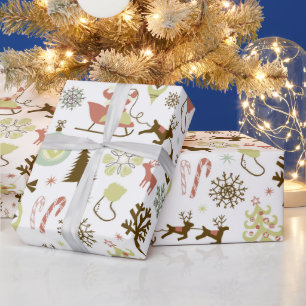 Retromuster Weihnachten Feierliches Party Geschenkpapier