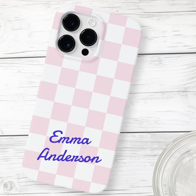Retroname hellrosa weißes Schachbrettmuster Case-Mate iPhone Hülle (Retro name light pink white checkerboard pattern Case-Mate iPhone case)