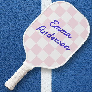Retroname hellrosa weißes Schachbrettmuster Pickleball Schläger