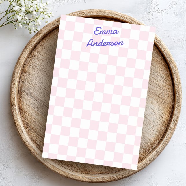 Retroname hellrosa weißes Schachbrettmuster Post-it Klebezettel (Retro name light pink white checkerboard pattern post-it notes)