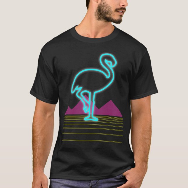 Retroneon-Flamingo-Vogel aus den 80er Jahren T-Shirt (Vorderseite)