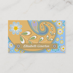Retropfirsich, blaues Paisleymotiv, floralblütig Visitenkarte