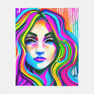 Retroporträt einer Frau mit Regenbogenhaar Fleecedecke
