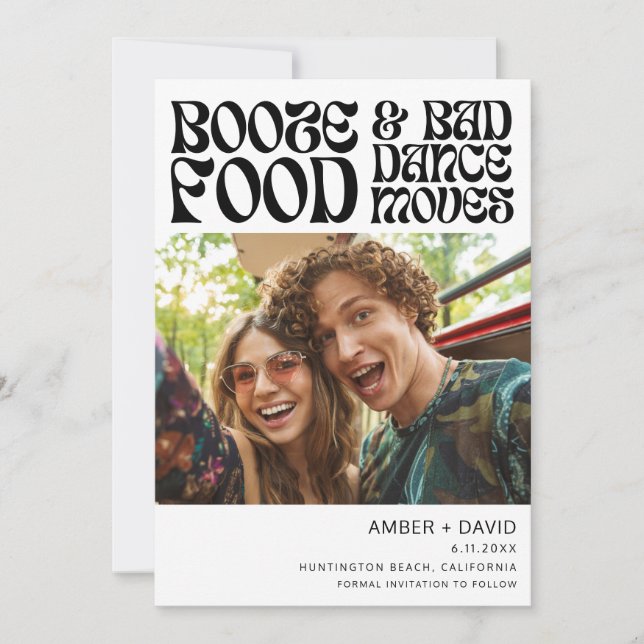 Retro's Funny 70's Groovy Foto Wedding Save The Date (Vorderseite)