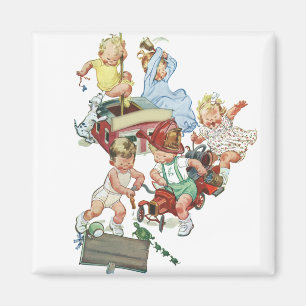 Retrospective Kinder Kleinkinder spielen mit Feuer Magnet