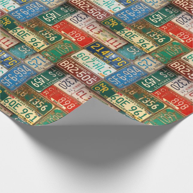 retrospektive Nummernschildsammlung Geschenkpapier (Ecke)