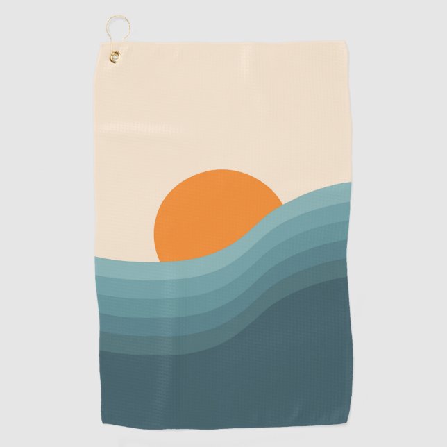 Retrostil abstrakte Sonnenuntergangslandschaft Golfhandtuch (Vorderseite)