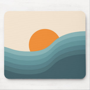 Retrostil abstrakte Sonnenuntergangslandschaft Mousepad