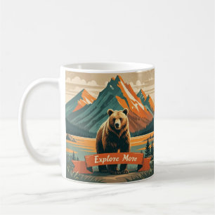 Retrostil Bären Cartoon und Gebirge Kaffeetasse