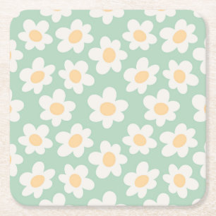 Retrostil blüht auf grünem Hintergrund Rechteckiger Pappuntersetzer