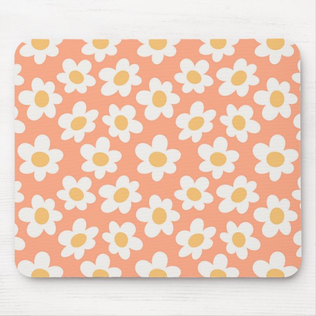 Retrostil blüht auf orangefarbenem Hintergrund Mousepad (Vorne)