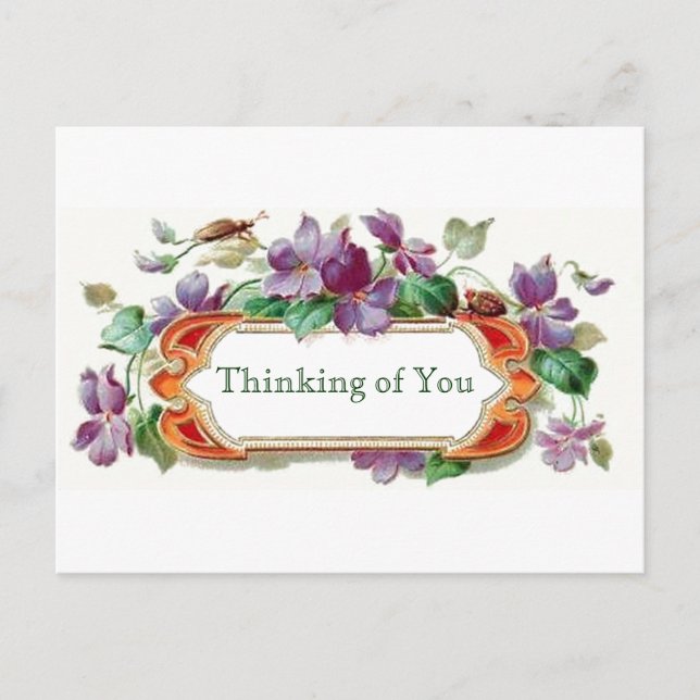 Retrostil Denken Sie an Vintage Blumenvioletten Postkarte (Vorderseite)