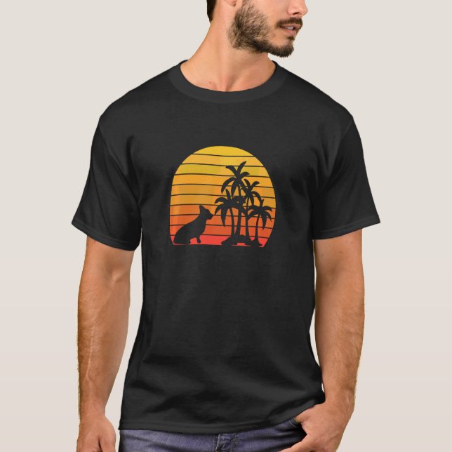 Retrostil gestörter Sonnenuntergang mit einem Corg T-Shirt (Vorderseite)