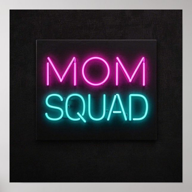 Retrostil "Mama Squad" Neon rosa und aquamarin Poster (Vorne)