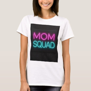 Retrostil "Mama Squad" Neon rosa und aquamarin T-Shirt