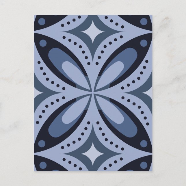 Retrostil mit blauem geometrischem Muster Postkarte (Vorderseite)