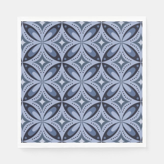 Retrostil mit blauem geometrischem Muster Serviette (Vorderseite)