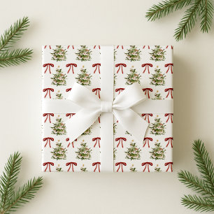 Retrovibe, rote Bogen und Weihnachtsbaummuster Geschenkpapier