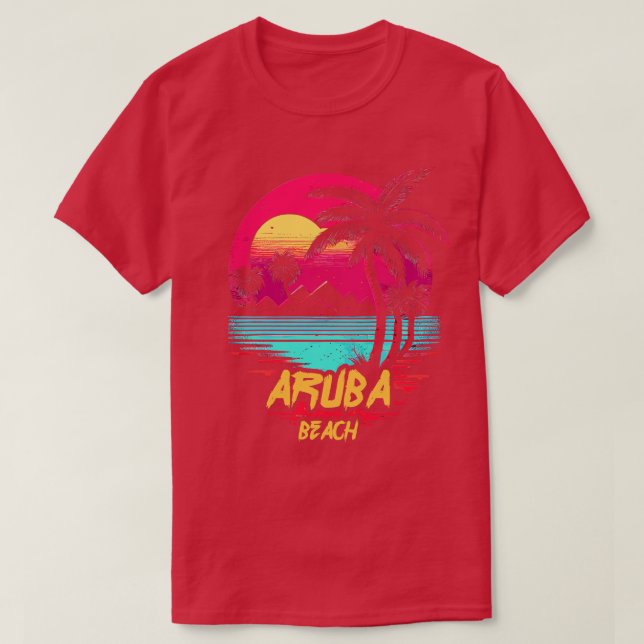 Retrowave Beach Aruba Beach T-Shirt (Design vorne)