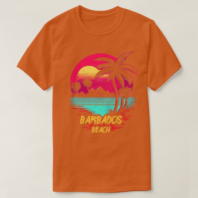 Retrowave Beach Barbados Beach T-Shirt (Design vorne)