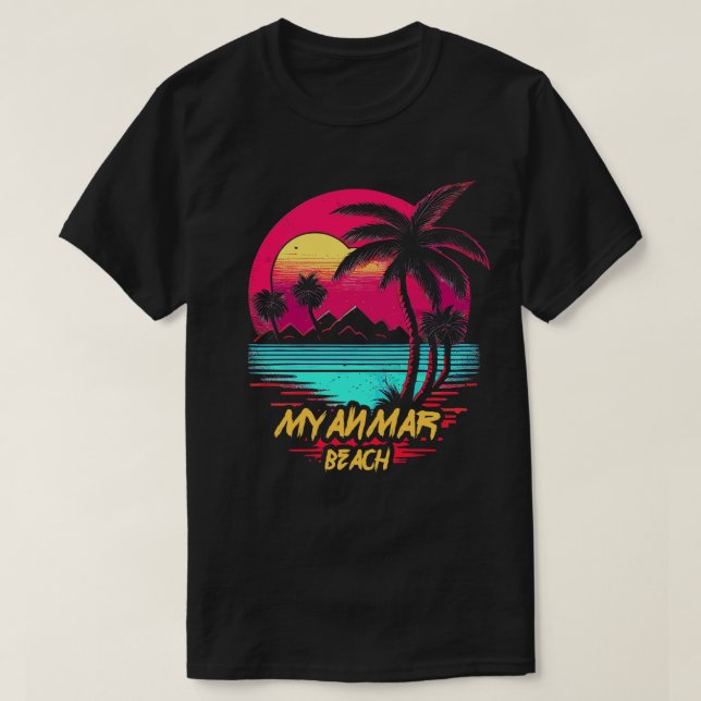 Retrowave Beach Myanmar Beach T-Shirt (Design vorne)