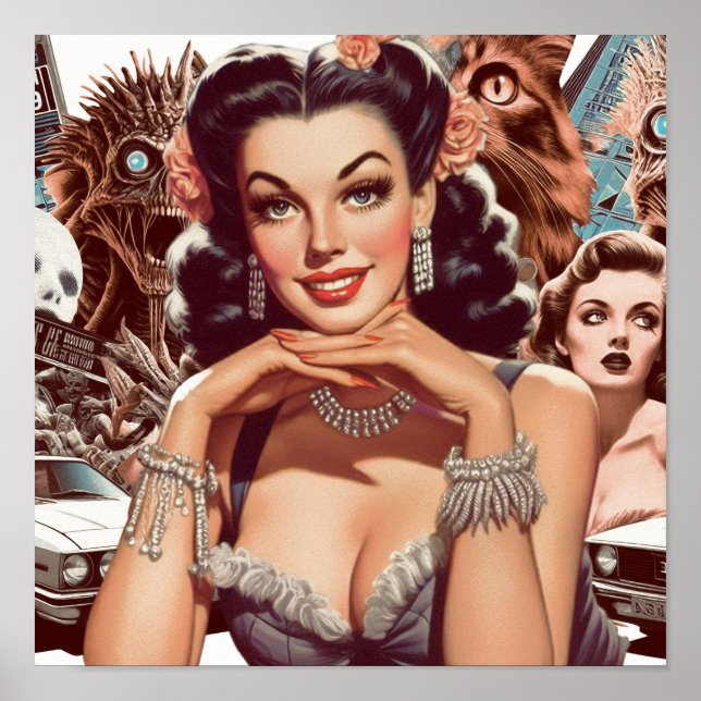 Retrowave-Button-Up-Collage Poster (Vorne)