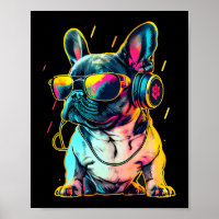 Retrowave French Bulldog mit Kopfhörern und Sungle