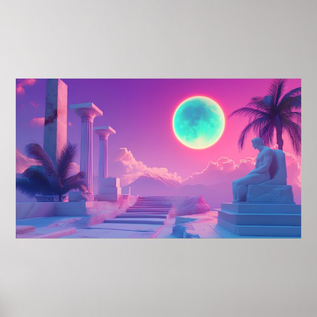 Retrowave-Griechisches Gottes-Poster - Neon Vaporw Poster (Vorne)