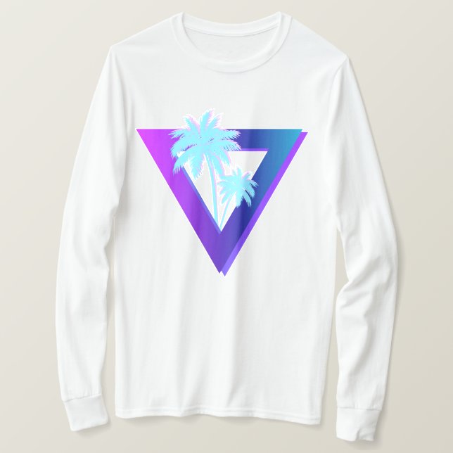 RETROWAVE SYNTHWAVE PALM BÄUME TRIANGLE LONGSLEEVE T-Shirt (Design vorne)